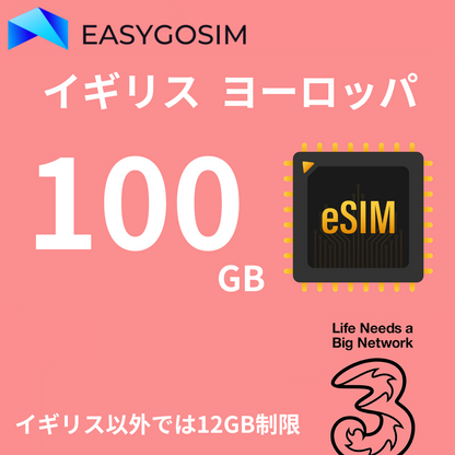 Three  イギリス ヨーロッパ  ESIM