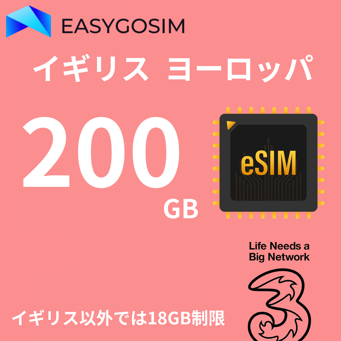 Three  イギリス ヨーロッパ  ESIM